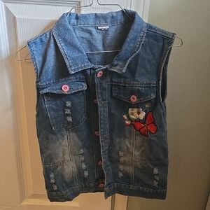 Embroidered Denim Vest with Butterfly Design